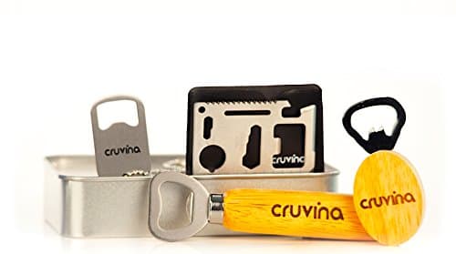 Bottle Opener Gift Set - Includes 2 Wooden Handle Openers and a Dog Tag Necklace Opener for Beer, Soda Pop, Coke or Water Bottles. Plus a Bonus Multi Purpose Credit Card Size Wallet Tool.