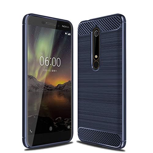 Moment Dextrad for Nokia 6.1 Case Flexible TPU Bumper Slim Case Carbon Fiber Anti-Fingerprint Design Lightweight Shockproof Back Cover for Nokia 6.1/Nokia 6 2018 (Navy Blue)