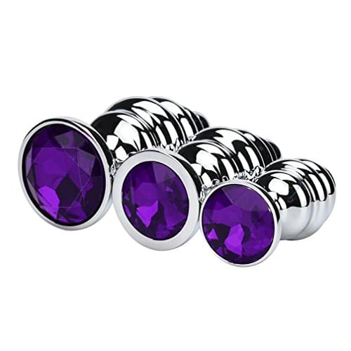 SKUN 3 Pcs 3 Size A-n-a-l P-l-u-g Round Shaped Base With Jewelry Birth Stone for Super Stimulation (purple)