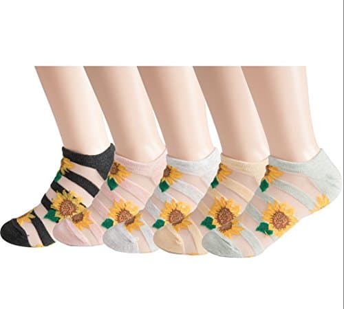 Women's Sunflower Print Crew Socks - (5 pair set) (One Size(5-8), Sunflower)