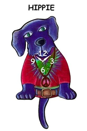 Pink Cloud Hippie Dog Swinging Tail Pendulum Wall Clock