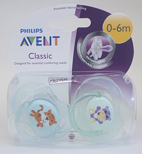 Avent Classic Soother Twin Pack 0-6m (Tiger/Monkey)