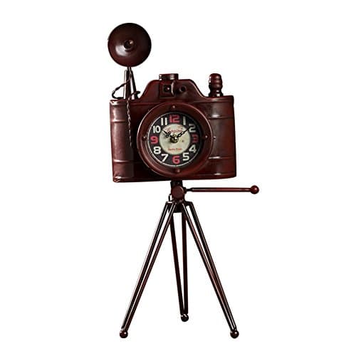 MMM- Retro Camera Model, Continental Watch Clock Ornaments Creativity Living Room Bedroom Iron Silent Clock Table Clock Decorations (Size: 24*19*49cm) ( Color : Red )
