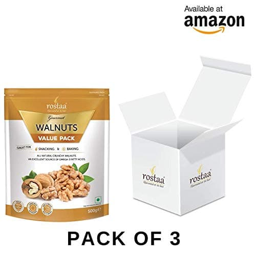 Rostaa Premium fresh Walnut (Akhrot) Without Shell high in protein &iron (Gluten Free, Non-GMO & Vegan) 500gm (Pack of 3) value pack, (Akhrot Giri) Walnut Kernels Delicious & Crunchy Walnut|, Trans Fat & Cholesterol Free,Delicious & Crunchy Walnut,Rich In Protein & Antioxidants