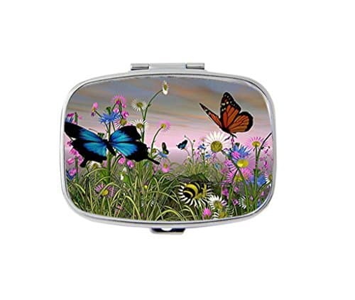 Butterflies In Daisy Fields Custom Fashion Rectangular Pill Box Medicine Tablet Holder Organizer Case