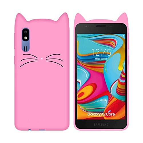 YES2GOOD 3D Mustache Cute Cat Kitty Ears Meow Soft Hello Kitty Silicone Rubber Back Cases Cover for Galaxy A2 Core (Baby Pink)