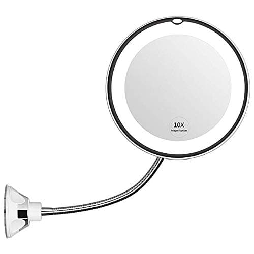 Flexible Mirror,10 X Magnifying LED Mirror,Lighted Makeup Mirror with Suction Cup,360 Degree Swivel