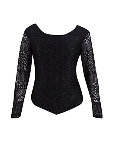 Eyeshadow Trendy Plus Size Lace Bodysuit, 2X, Black
