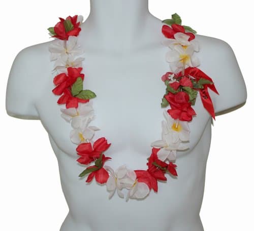 The White & Red Hawaii Artificial Flower Simple Leis