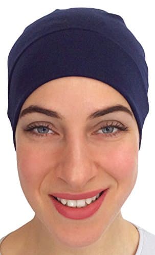 Comfortable KNIT BLEND Chemo Cap, Sleep Cap, Hat Liner - Unisex Navy Blue Petite/Small
