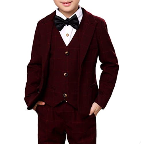 Boys Formal Grid Suit Set 3-pcs Jacket Vest and Pants