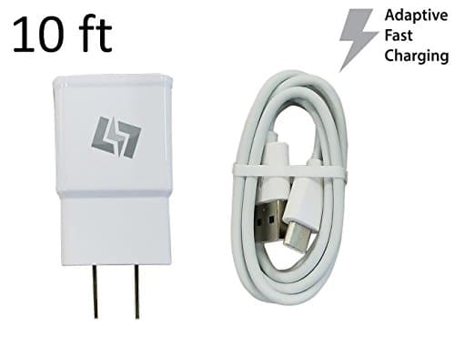 New FAST Adaptive Rapid Wall Charger Adapter+10 Foot USB C Cable for Samsung Galaxy S8 S8+ S9 S9+ Note 8 Google Pixel XL 2 LG v20 G5 G6 Motorola Droid Z Turbo Z2 Play Force