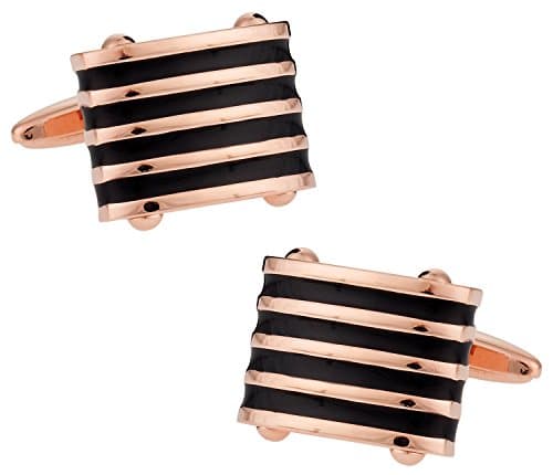 Cuff-Daddy Rose Gold Black Striped Cufflinks with Presentation Box