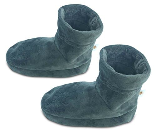 Heated/Microwavable Foot Warmer Booties/Boots with Drawstring Closure - Made of Super Soft Plush Fabric for an Extra Comfortable Feeling | 1 Pair, Gray Color (Large, Gray Color)