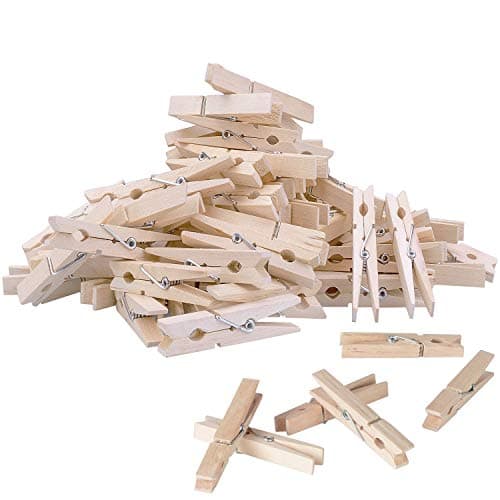 Multi-function Mini Wooden Clothespins Paper Peg pin Craft Wood Photo Hanging Clips Snack Bag Clip Steel Spring, DIY Art Wall for Room, Christmas, Party Decoration, Home School Arts Crafts Decor(100p)