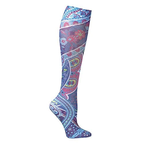 Celeste Stein Mild Compression Knee High Stockings, Wide Calf -Turquoise Paisley