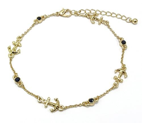 Sealife Summer Theme Bead Link Anklet Anchor Clear Stone