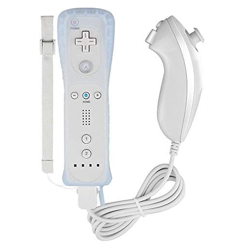 Wii Remote Controller, Bulit-in Motion Plus and Nunchuk Controllers with Silicon Case for Wii and Wii U (White)