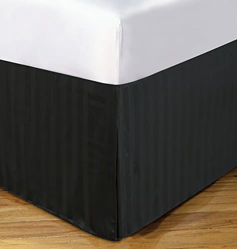 DreamSpace Damask Stripe Bed Skirt Dust Ruffle Microfiber Tailored 14" Drop Twin, Black