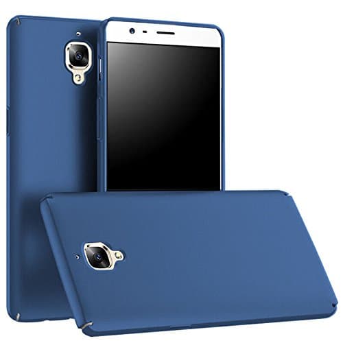 Eazewell 1+ OnePlus 3/3T Case, Ultra-thin [Tactile Skin] Hard Plastic Back Cover Plain Shield Protective Bumper Case + 2 PCS 9H Tempered Glass Film Protectors (Blue)