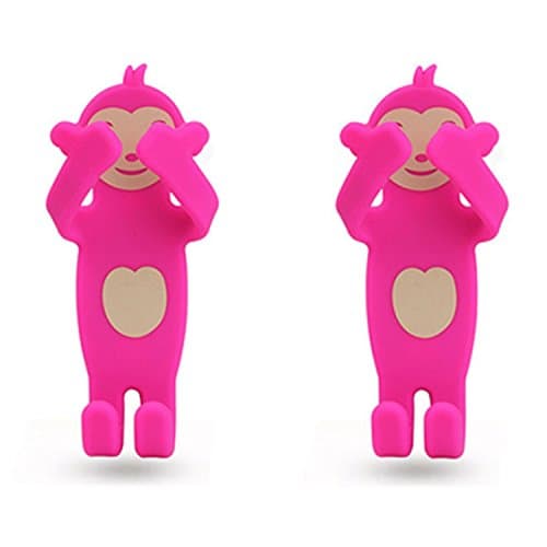 JINGRAN Home Use Silicone Cell Phone Holder Remote Control Holder Wall Outlet Decoration Holder-2 Packs (Pink Monkey)