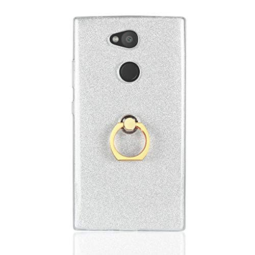 Everainy Compatible for Sony Xperia L2 Case Silicone Ultra Thin Bumper Cute with Ring Holder 360 Kickstand Cover for Sony Xperia L2 Shockproof Soft TPU Gel Rubber Protective Covers (White)