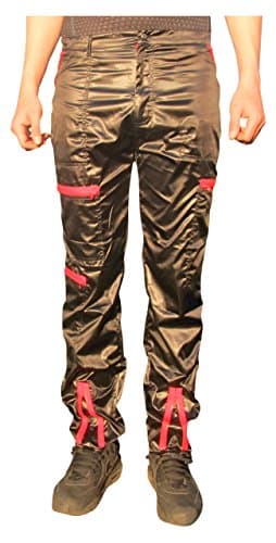 Countdown Shiny Nylon 80s Parachute Pants (Exactly 40", Black/Red)