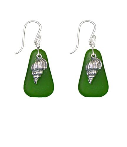 Beach Glass and Sterling Silver Seashell Earrings