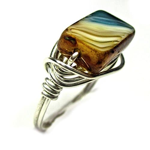 Chic Czech Glass Desert Mirage Artisan Silver Wire Ring Size 4-12 Crafted in USA