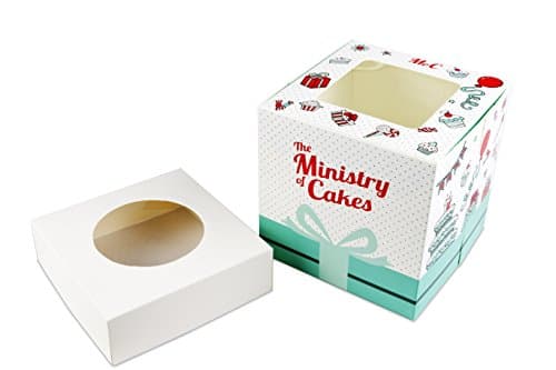Individual Cupcake Pastry Bakery Boxes: Large Single Square Decorative Birthday Box for Cupcakes or Muffins with Inserts and Window in Lid - Bulk of 25 Paper Cardboard Container Treat Boxes - 4x4x4