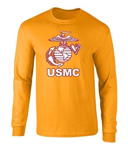 US Marines USMC Eagle Graphic Long Sleeve Officially Licensed T Shirt Gold Medium