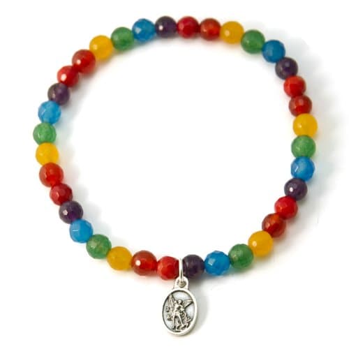 Christian "Saint Michael Protector" Gay Love Multi Gemstone Beads Stretch Bracelet Medal (7)