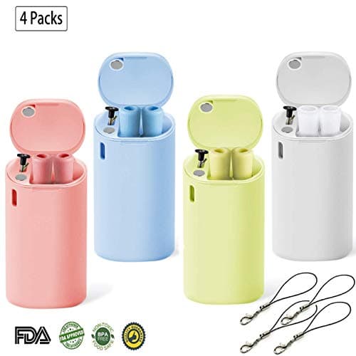 4 pack Collapsible Reusable Straws, Premium Stainless Folding Drinking Straws Keychain Portable Set - with Hard Case & Cleaning Brush (Pink/Blue/Green/White)
