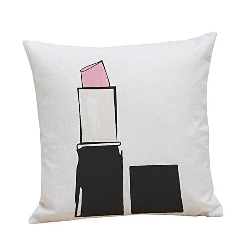 Years Calm Stylish Simplicity Lipstick And Perfume Bottle Pattern Cotton Linen Square Throw Pillow Case Cushion Cover (A5)