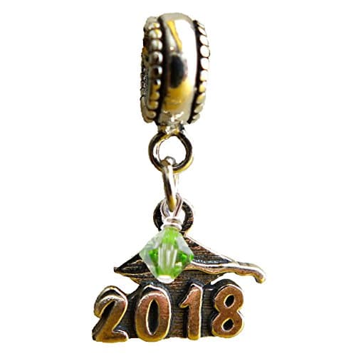Graduation Cap 2018 August Peridot Birthstone Sterling Silver Dangle Charm Bead