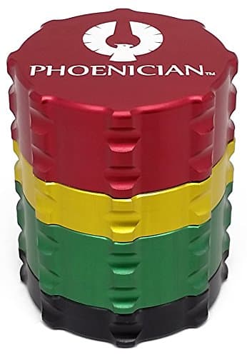 Phoenician Herbal Grinder - Small 4 Piece - Rasta with 2 Rolling Paper Depot Doobtubes