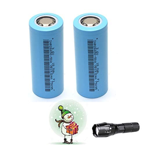 2-Pack 26650 5000mAh Real Capacity Rechargeable 3.7V Flat top Battery + LED Torch Kit