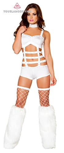 White Rhinestone Cage Ropmper Bundle with Women's Stockings