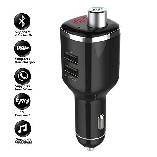 Bluetooth FM Transmitter, Wireless Car Radio Adapter Car Kit with 2 USB Car Charger MP3 Player Read Micro SD Card and USB Flash Drive for iPhone Speakerphone Samsung Smartphone