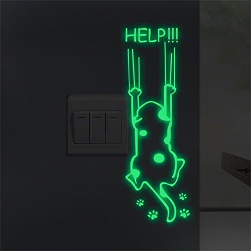Cat Light Switch Glow in the Dark Wall Stickers Murals Decals for Kids Bedroom Playroom Study Baby Nursery Room Classroom Offices Decorations