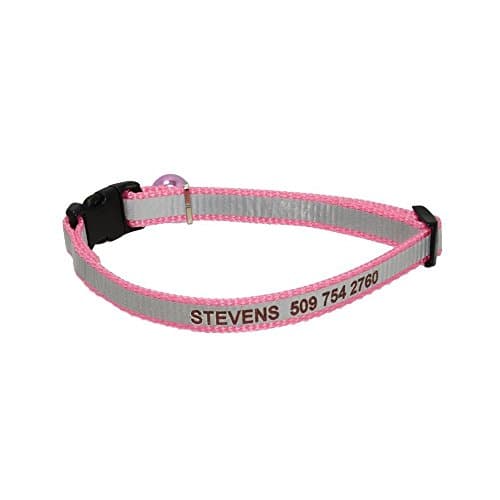 Pink Personalized Reflective Cat Collar. Safety Release Buckle. Adjustable Size