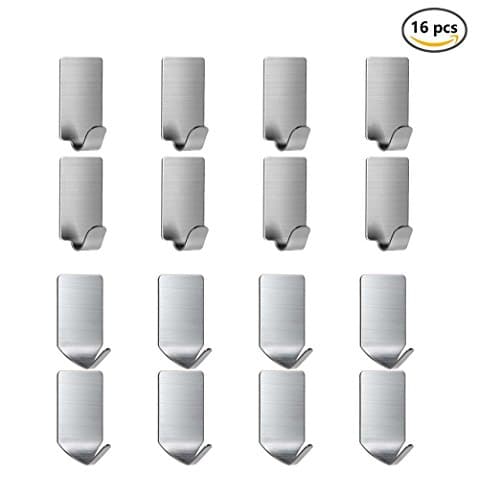 16 PCS Wall Hooks Hangers Self Adhesive Hooks, Heavy Duty Wall Hooks Stainless Steel Waterproof Hanger for Bathroom Kitchen Wardrobe and Dedroom