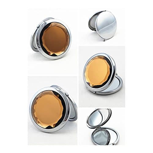 GuRun Double Sides Portable Foldable Pocket Makeup Compact Mirror Metal Ladies Round Crystal Make-up Mirror Cosmetic Mirror GR100 (Coffee)