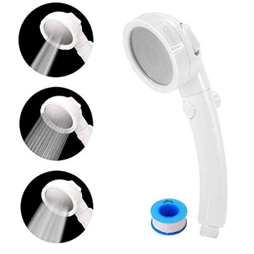 Shower Head, QBeau Handheld Shower 30% Water Saving with 3 Mode and water stop Function (White)