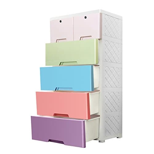 Portable Kid Wardrobe Plastic Drawer Chest, MultiFuncation Plastic Storage Organizer for Bedroom, Living Room