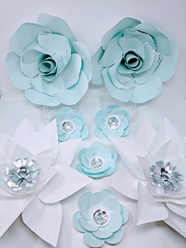 Paper Flowers Blue and White Backdrop - Includes 8 Paper Flowers - Fully Assembled