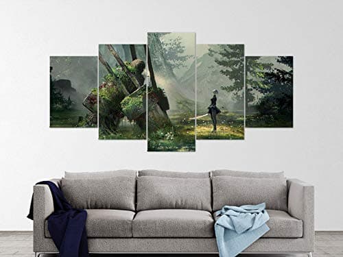 Nier Automata Canvas Wall Art, Yorha 2b, 9s, Multi Panel Art, 5 Piece, Wall Art, Gaming Canvas, Poster, Gift, Large Wall Art 40x6040x8040x100cm Frame