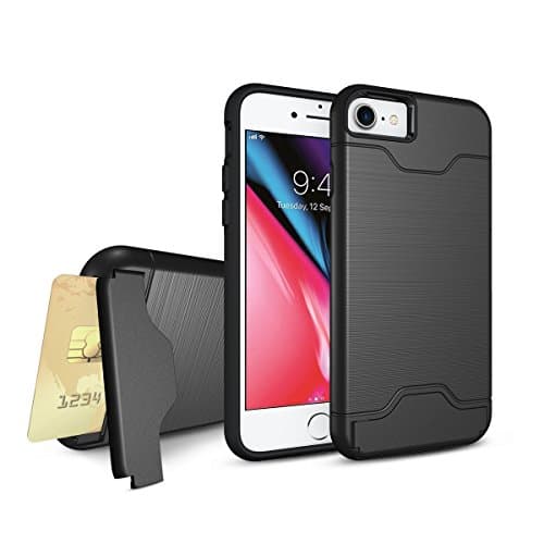 ZIS1993 Protection Case for iPhone 8/iPhone 7, Shockproof Case with Card Slot Holder and Built-In Kickstand - Black