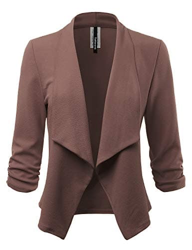 Women's Stretch 3/4 Gathered Sleeve Open Blazer Jacket (Made in USA)