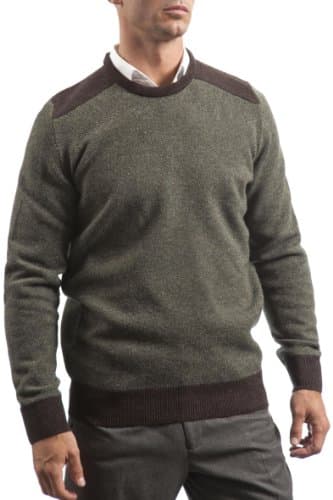 Hawick Knitwear Men's 100% Lambswool Birdseye Pattern Crew Neck Pullover-Cocoa-Large